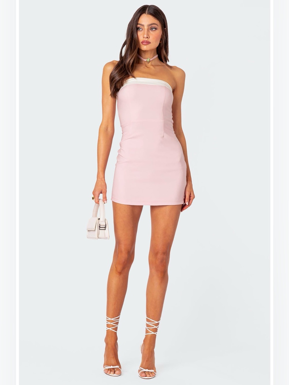 EDIKTED Priyah Contrast Foldover Strapless Minidress
